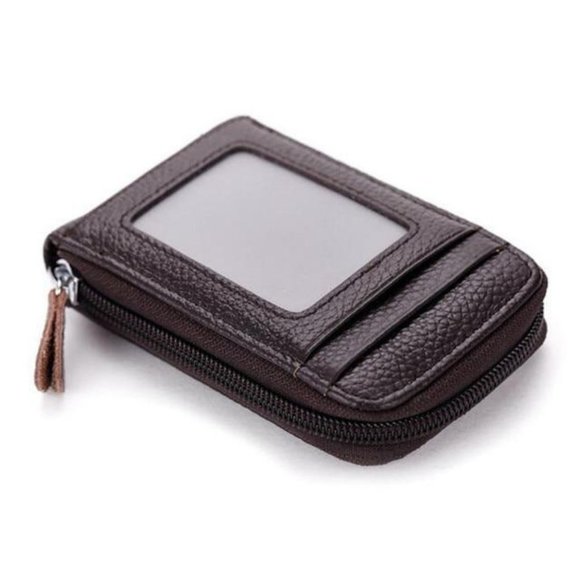Brown Leather Wallets Zip-Around Closure Black Brown Blue Purple - Picture 1 of 12